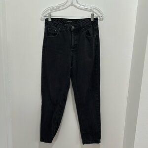 Stradivarius Mom Jeans Size 6 Distressed Black Button Fly Grunge 90s Vintage